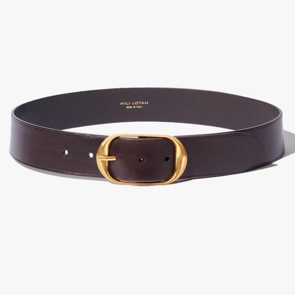 Nili Lotan Nili Belt in Dark Brown with Antique Brass Buckle